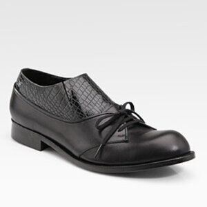 Rare COMME des GARÇONS Oxford & Alligator Embossed Black Leather Shoe Size 25